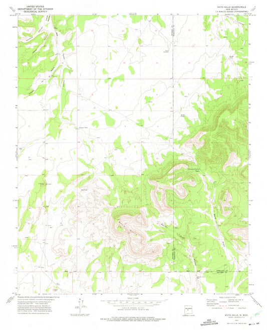 Classic USGS Rayo Hills New Mexico 7.5'x7.5' Topo Map Image