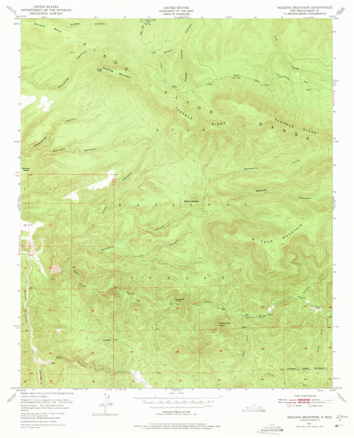 Classic USGS Reading Mountain New Mexico 7.5'x7.5' Topo Map Image