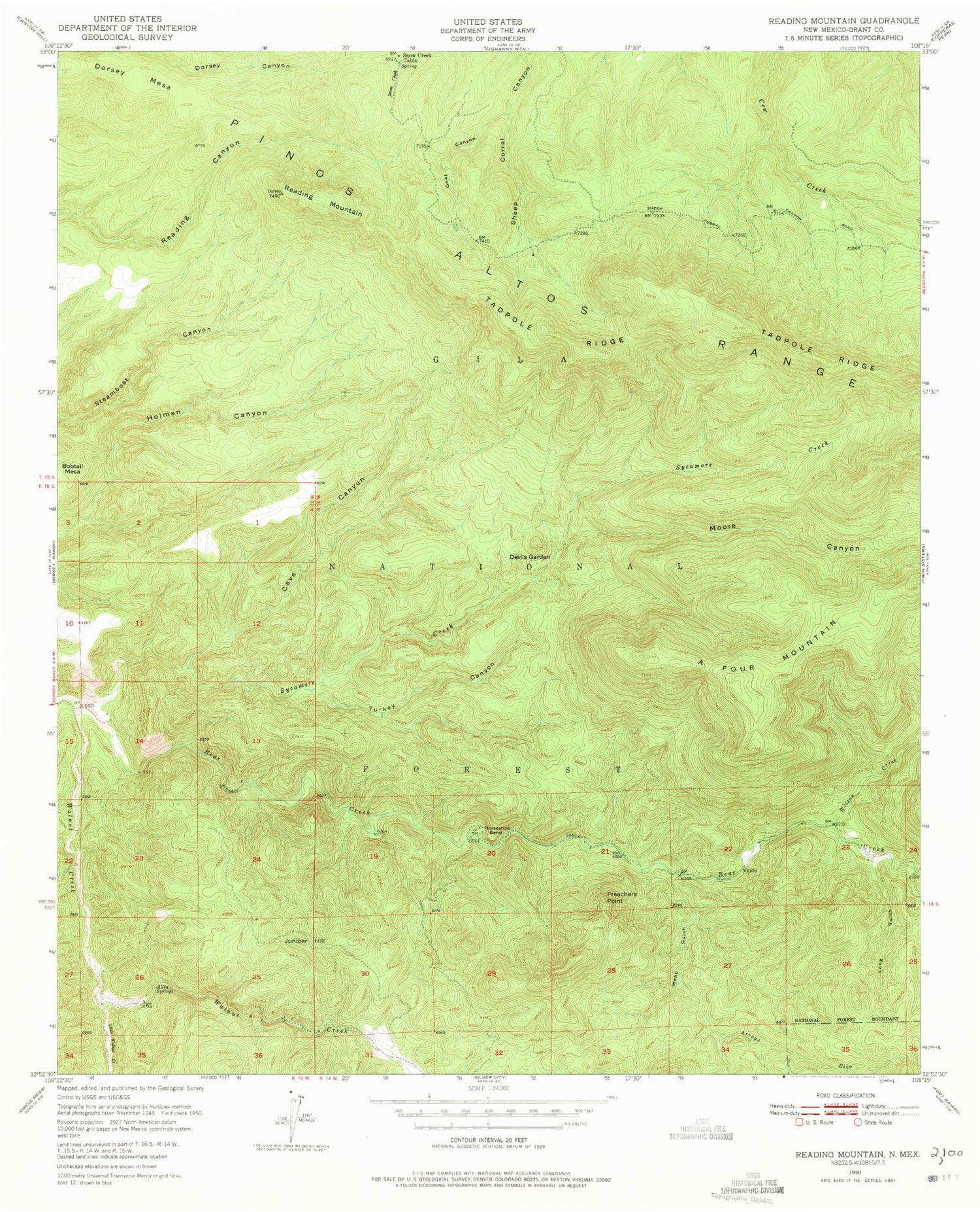 Classic USGS Reading Mountain New Mexico 7.5'x7.5' Topo Map Image