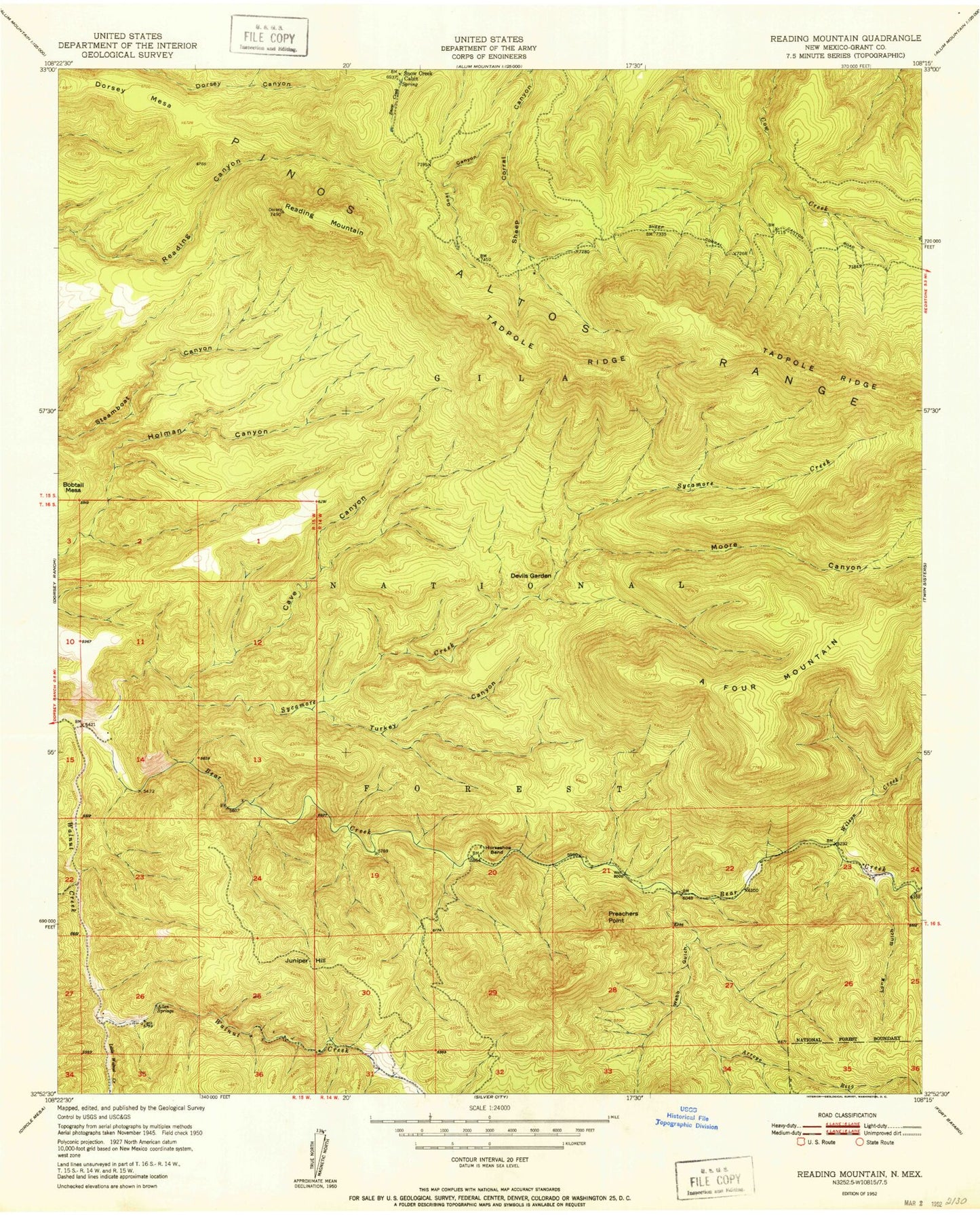 Classic USGS Reading Mountain New Mexico 7.5'x7.5' Topo Map Image