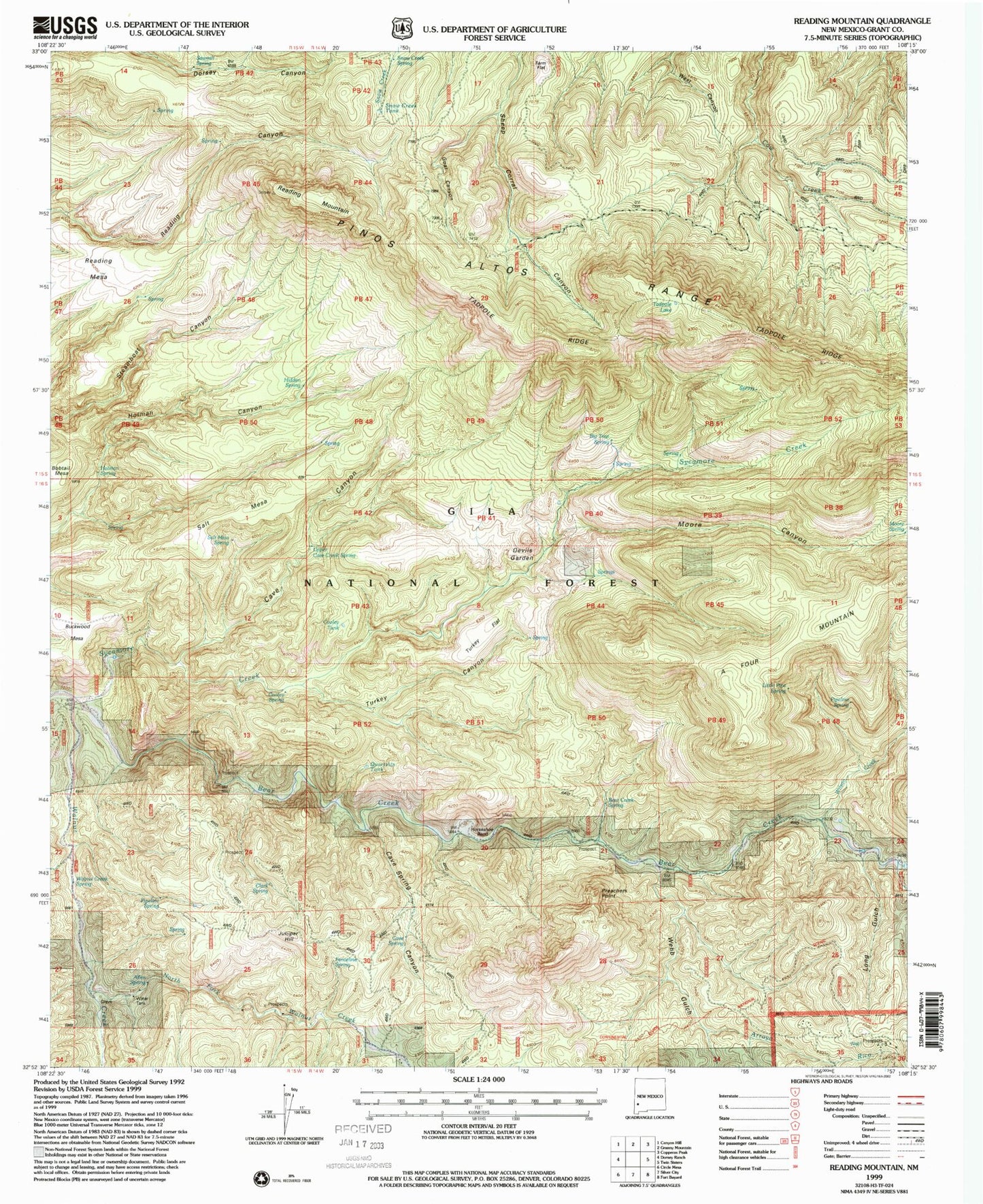 Classic USGS Reading Mountain New Mexico 7.5'x7.5' Topo Map Image