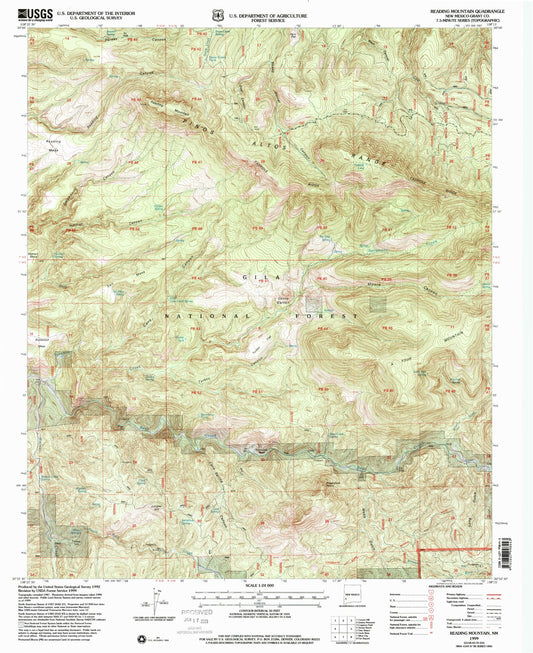 Classic USGS Reading Mountain New Mexico 7.5'x7.5' Topo Map Image