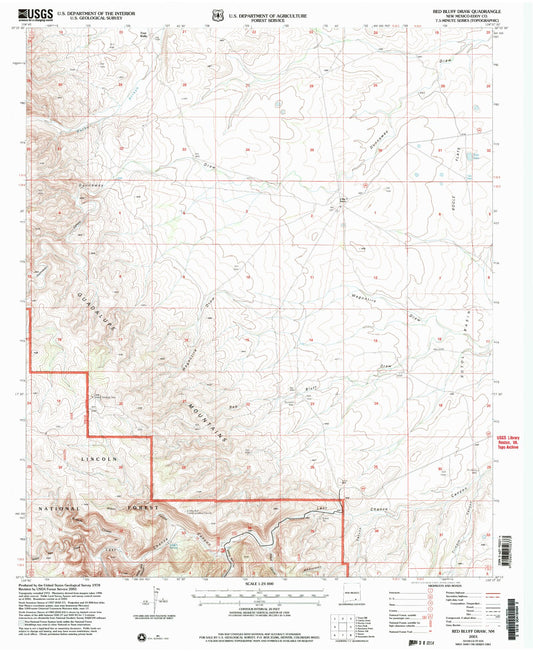 Classic USGS Red Bluff Draw New Mexico 7.5'x7.5' Topo Map Image