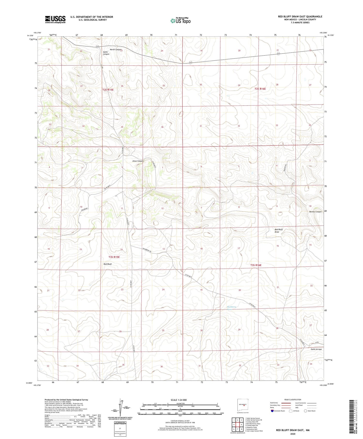 Red Bluff Draw East New Mexico US Topo Map Image
