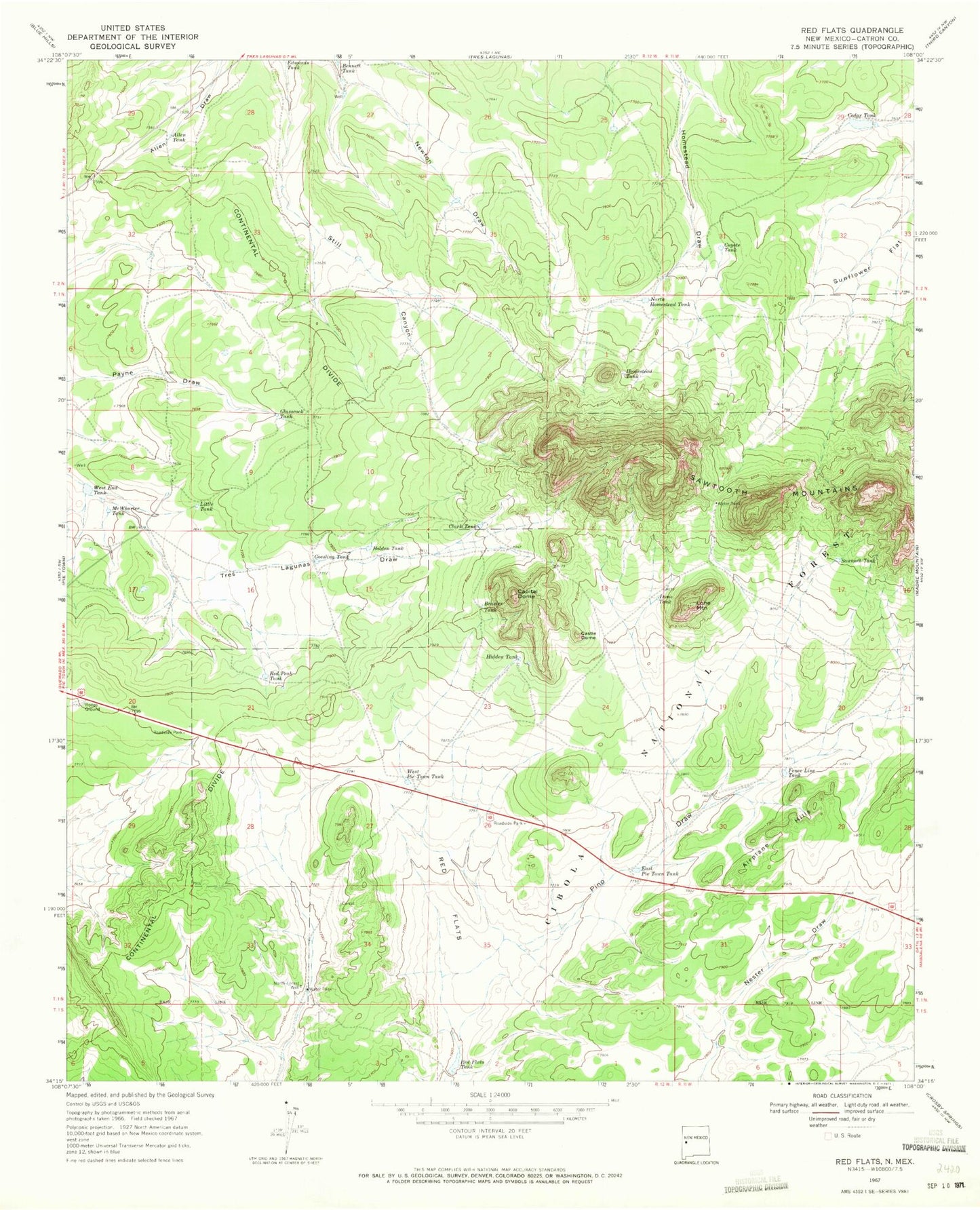 Classic USGS Red Flats New Mexico 7.5'x7.5' Topo Map Image