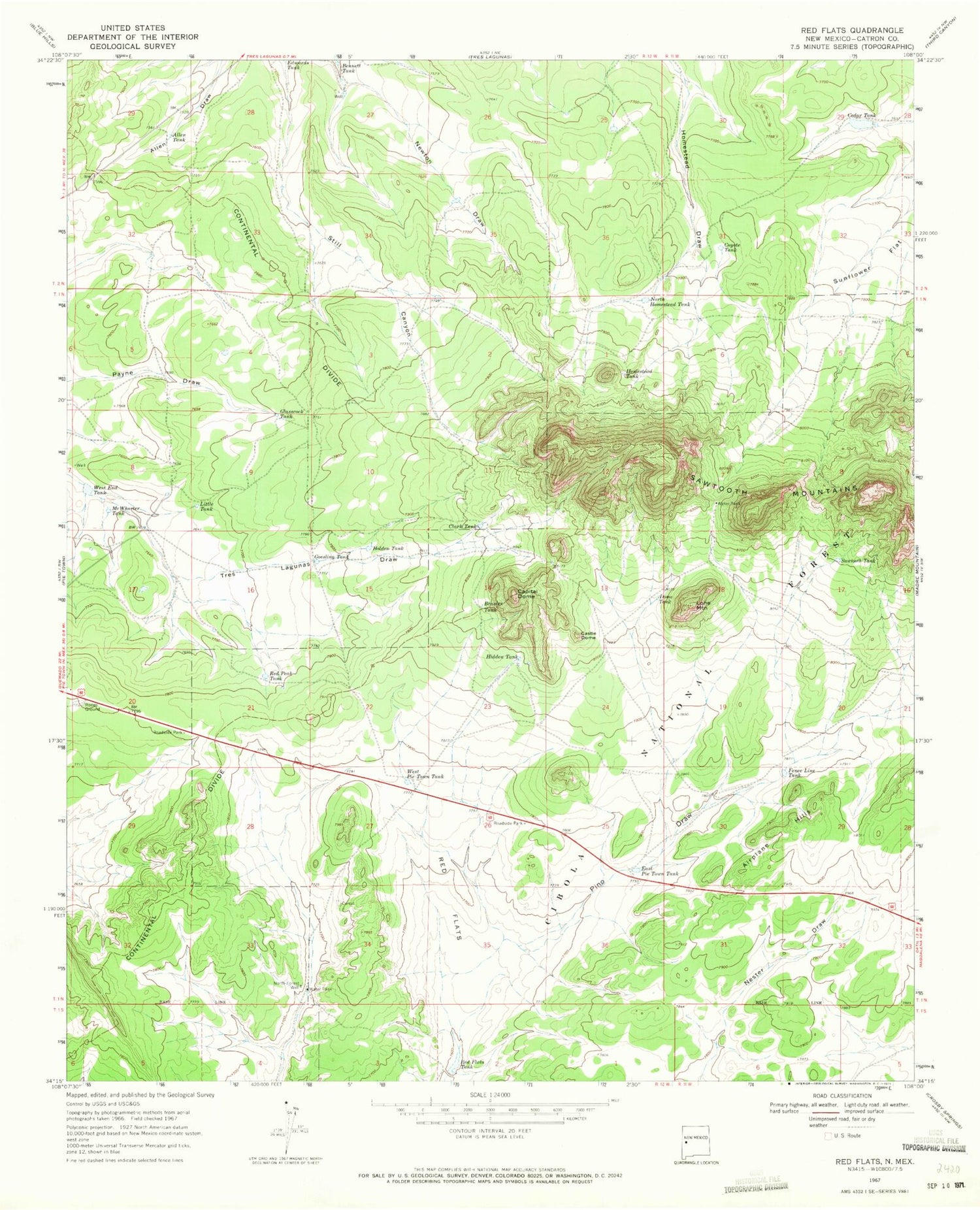 Classic USGS Red Flats New Mexico 7.5'x7.5' Topo Map Image