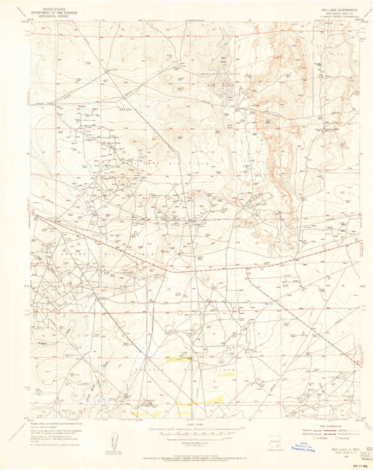 Classic USGS Red Hill New Mexico 7.5'x7.5' Topo Map Image