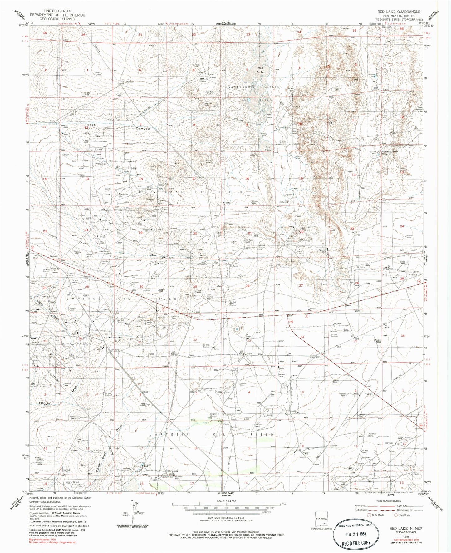 Classic USGS Red Lake New Mexico 7.5'x7.5' Topo Map Image