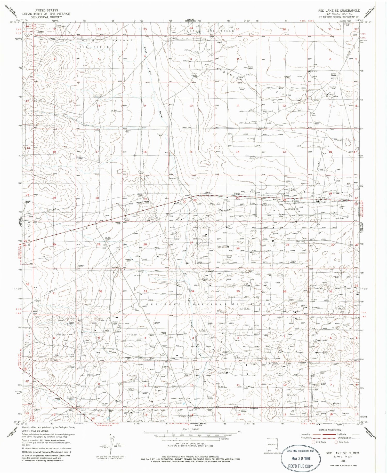 Classic USGS Red Lake SE New Mexico 7.5'x7.5' Topo Map Image