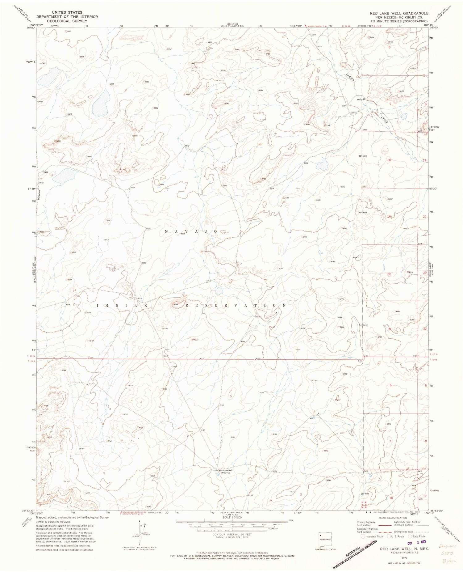 Classic USGS Red Lake Well New Mexico 7.5'x7.5' Topo Map Image