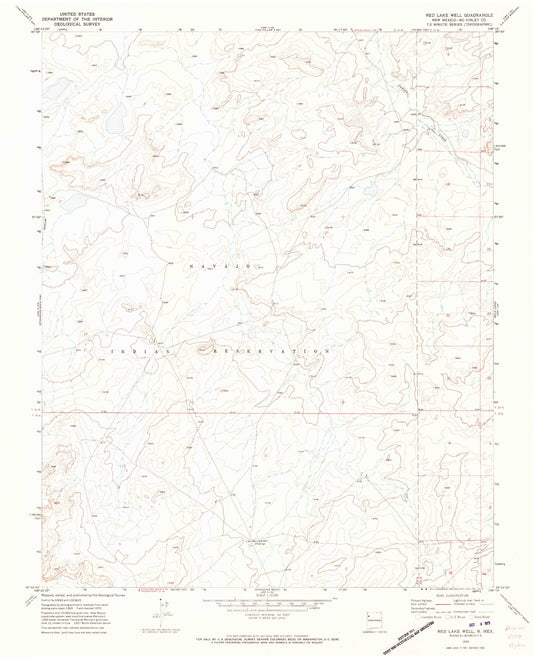 Classic USGS Red Lake Well New Mexico 7.5'x7.5' Topo Map Image