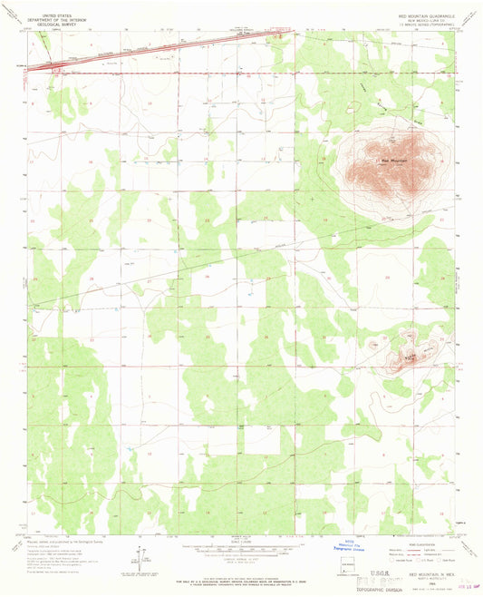 Classic USGS Red Mountain New Mexico 7.5'x7.5' Topo Map Image
