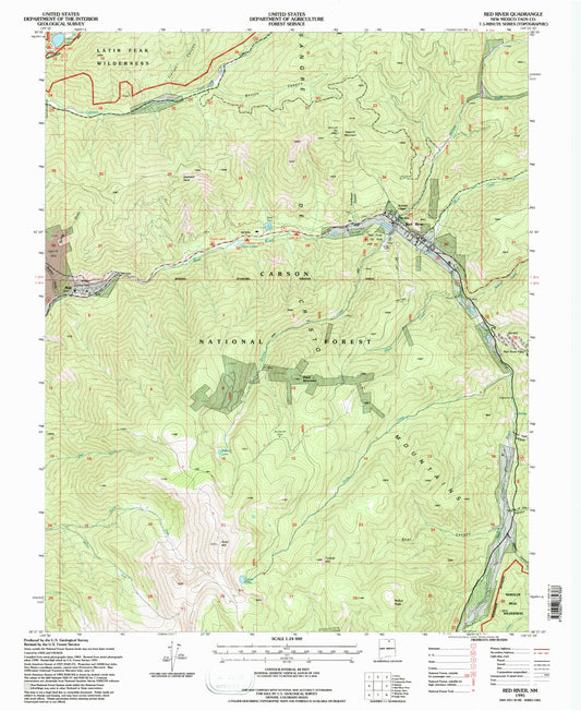 Classic USGS Red River New Mexico 7.5'x7.5' Topo Map Image