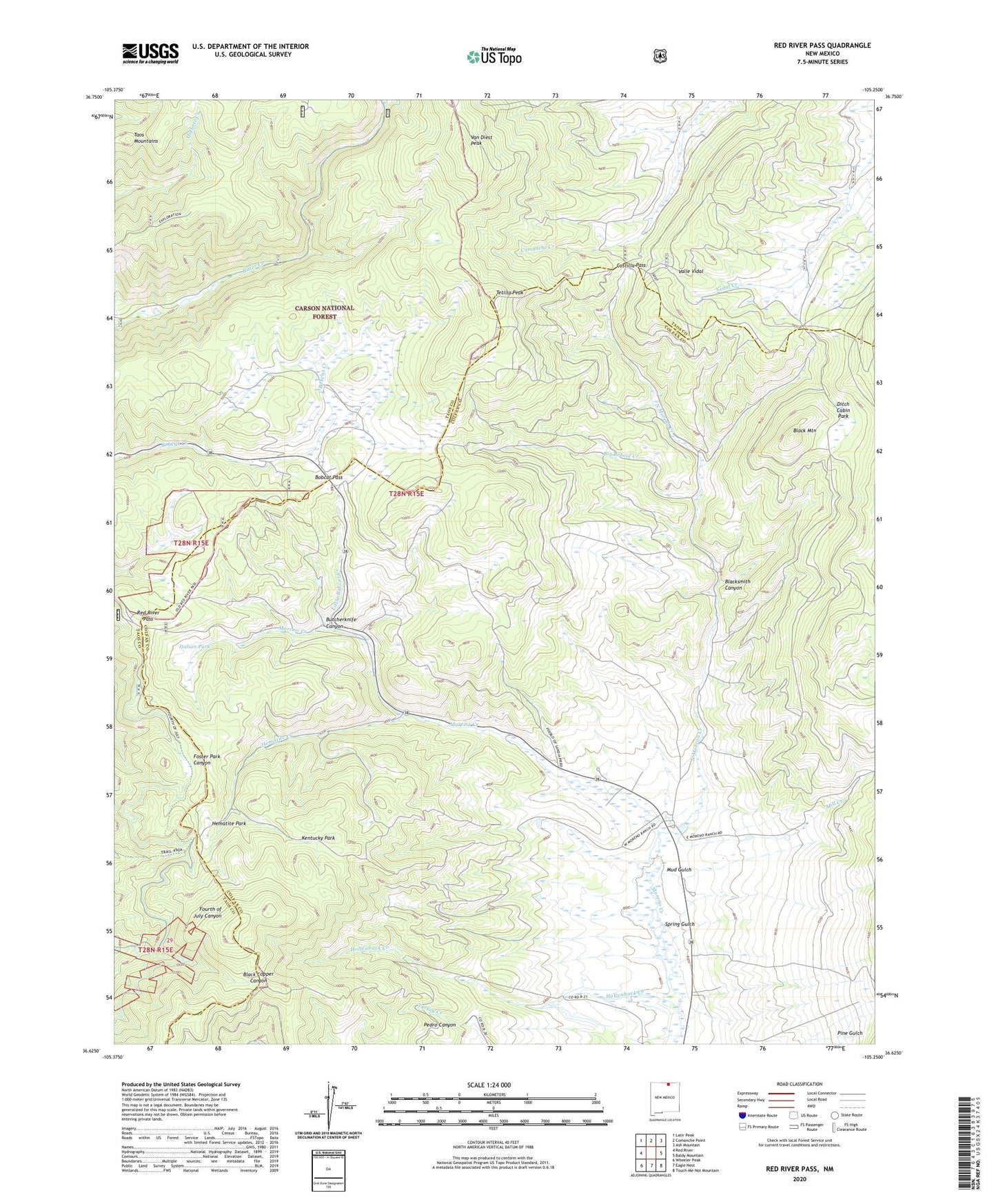 Red River Pass New Mexico US Topo Map Image