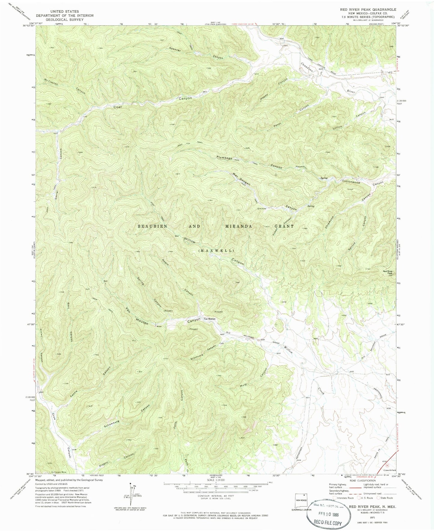 Classic USGS Red River Peak New Mexico 7.5'x7.5' Topo Map Image