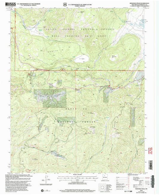 Classic USGS Redondo Peak New Mexico 7.5'x7.5' Topo Map Image