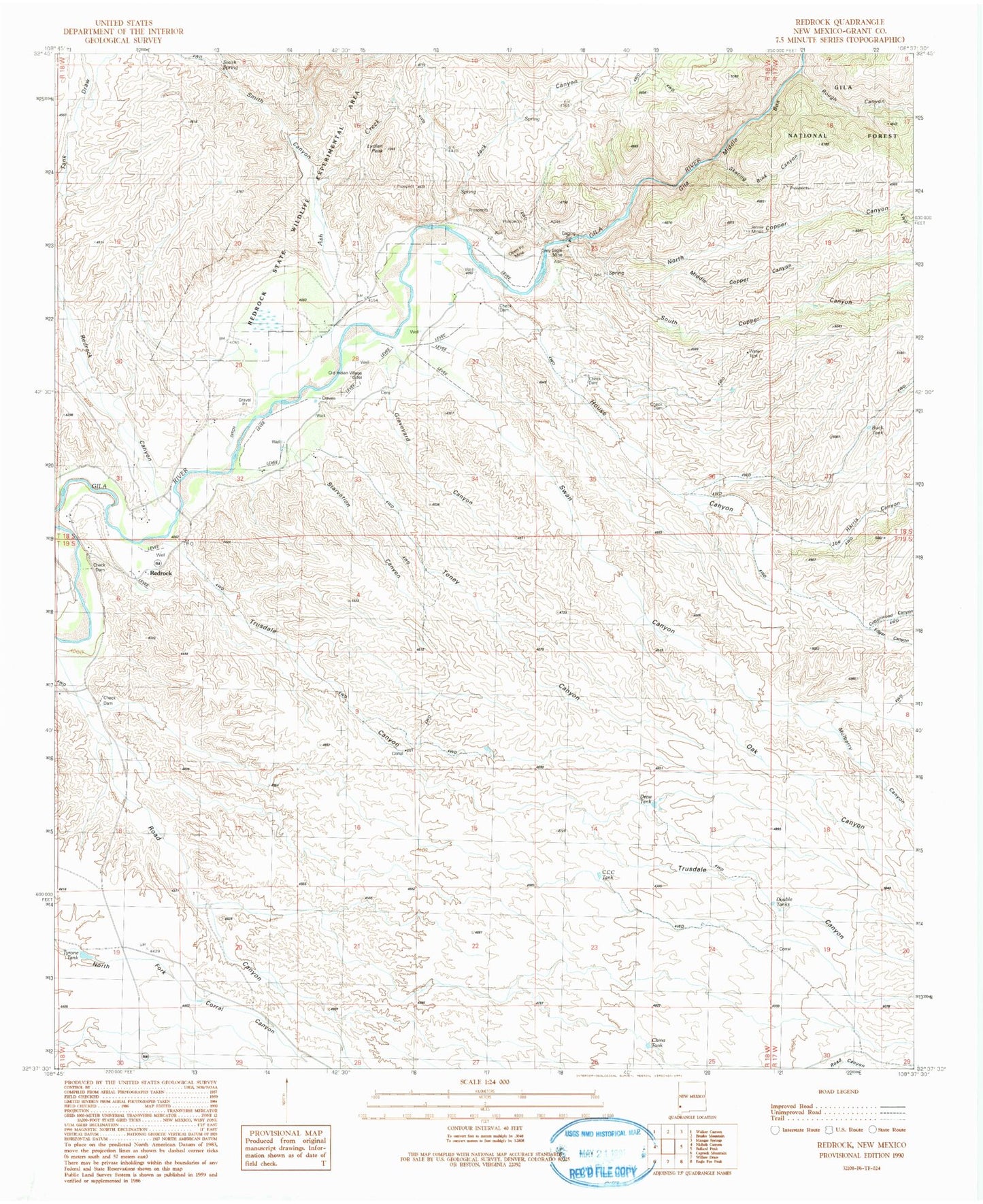 Classic USGS Redrock New Mexico 7.5'x7.5' Topo Map Image