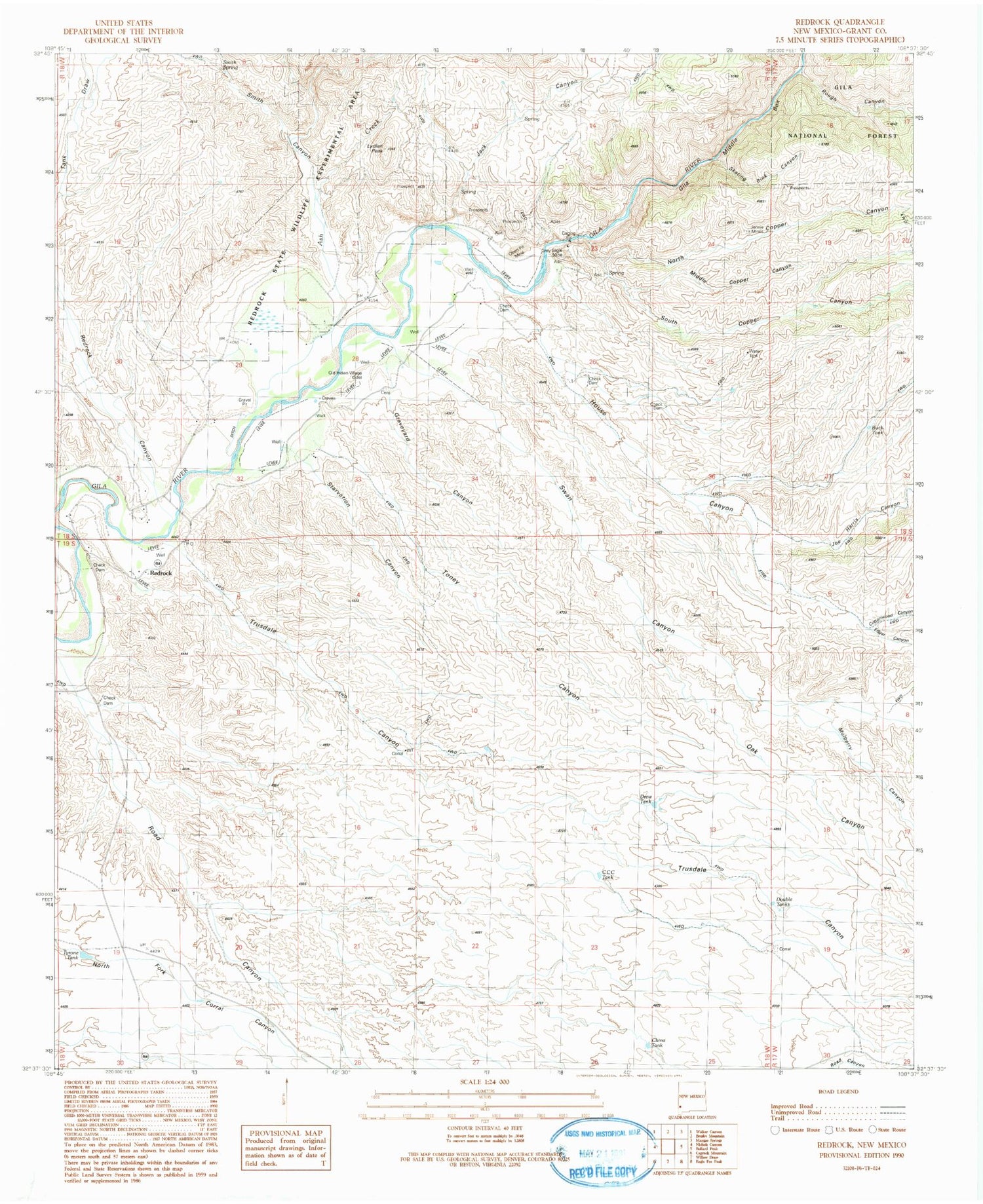Classic USGS Redrock New Mexico 7.5'x7.5' Topo Map Image