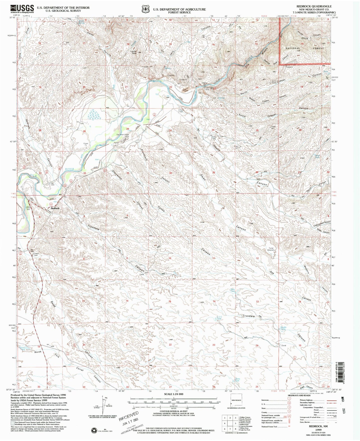 Classic USGS Redrock New Mexico 7.5'x7.5' Topo Map Image