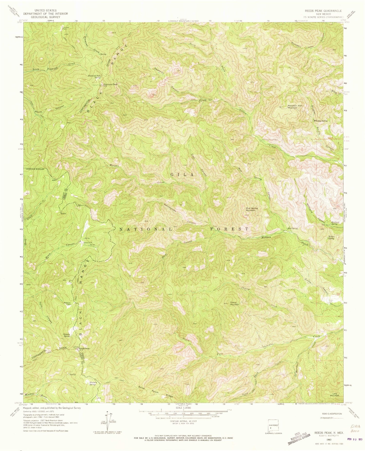 Classic USGS Reeds Peak New Mexico 7.5'x7.5' Topo Map Image