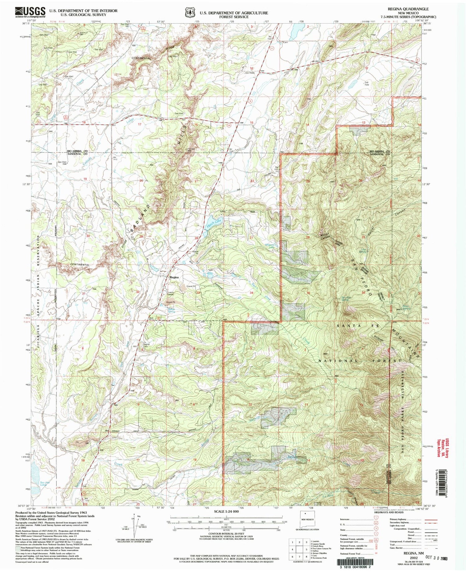 Classic USGS Regina New Mexico 7.5'x7.5' Topo Map Image