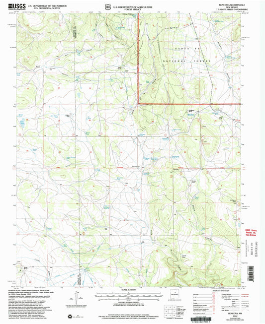 Classic USGS Rencona New Mexico 7.5'x7.5' Topo Map Image