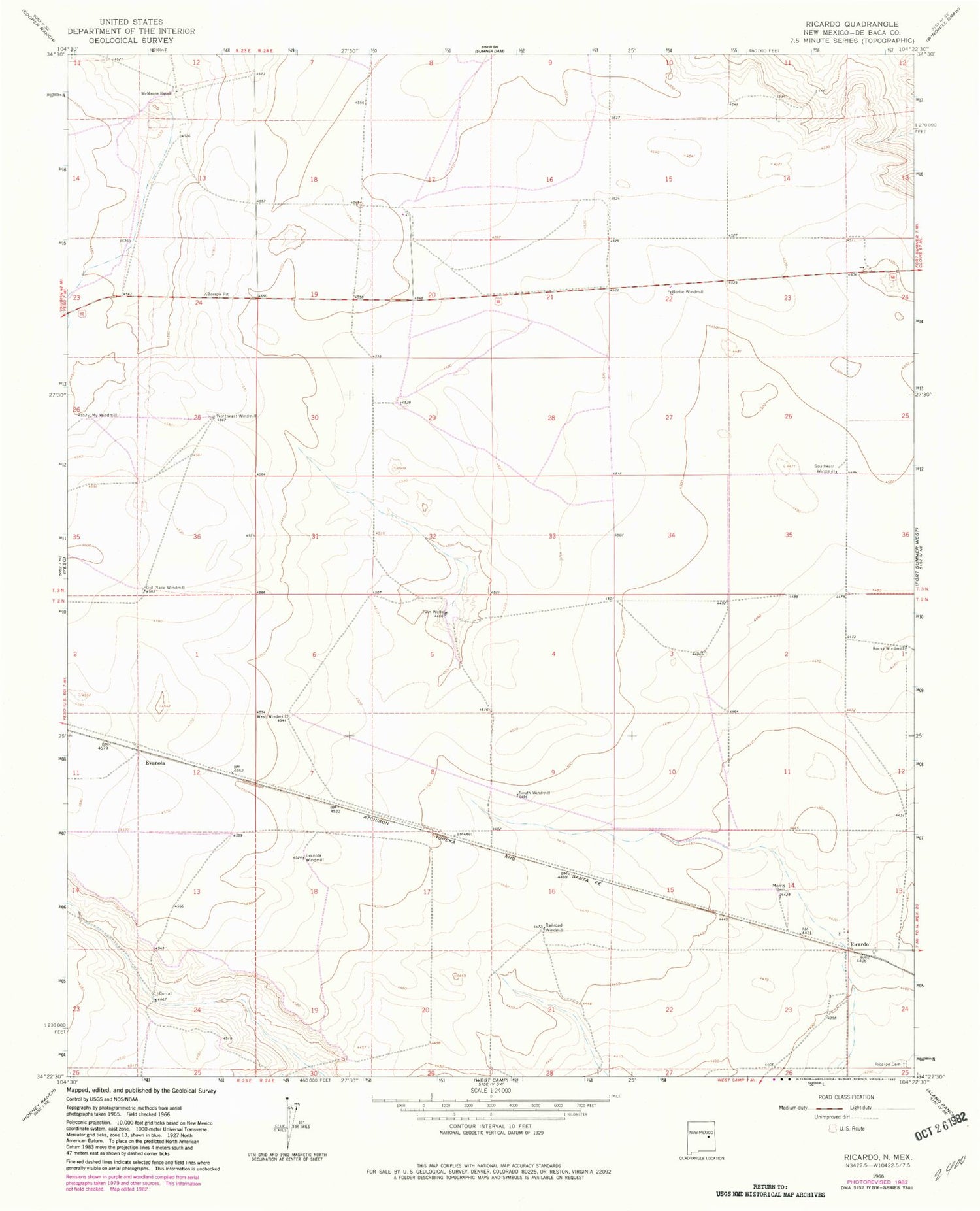Classic USGS Ricardo New Mexico 7.5'x7.5' Topo Map Image