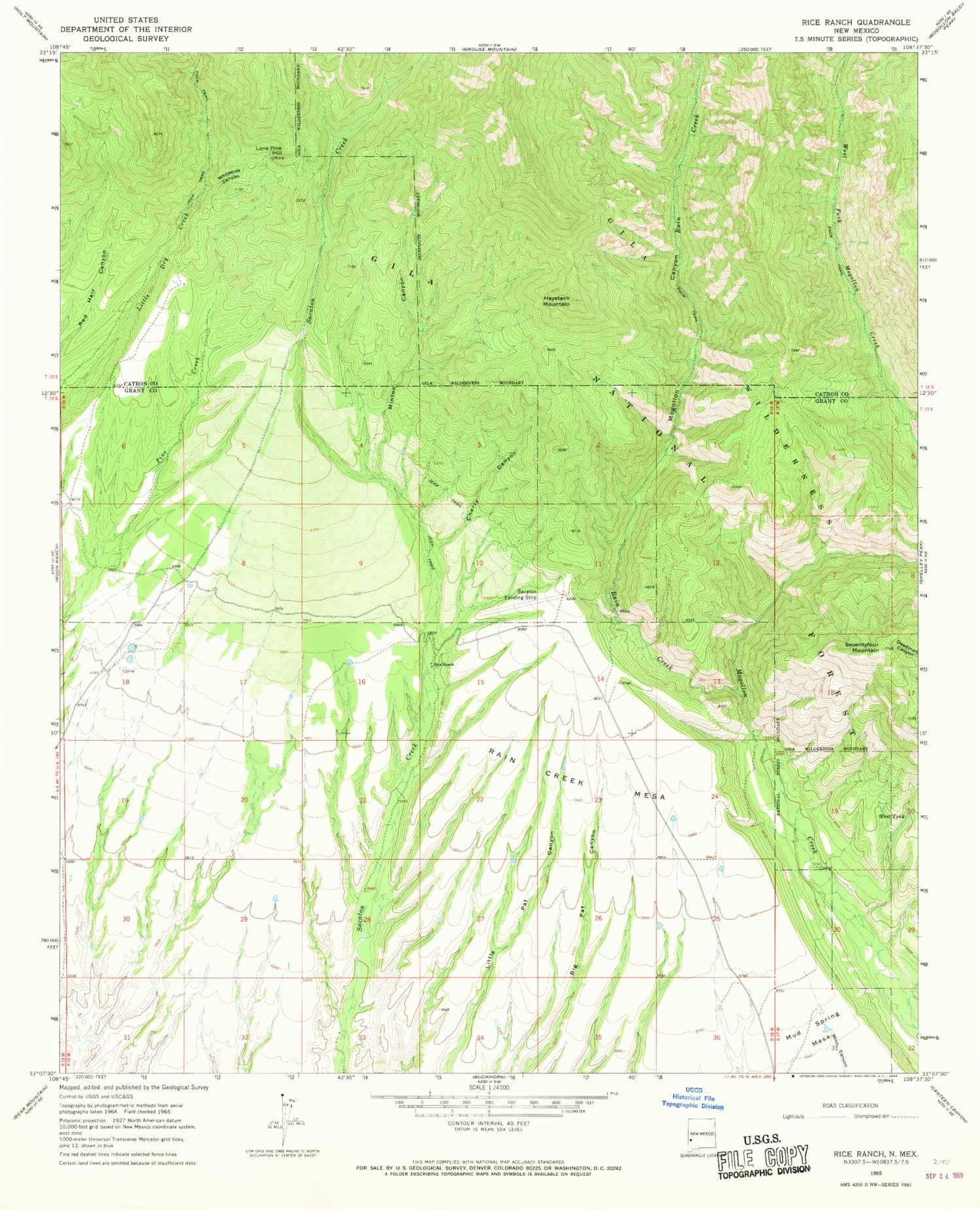 Classic USGS Rice Ranch New Mexico 7.5'x7.5' Topo Map Image