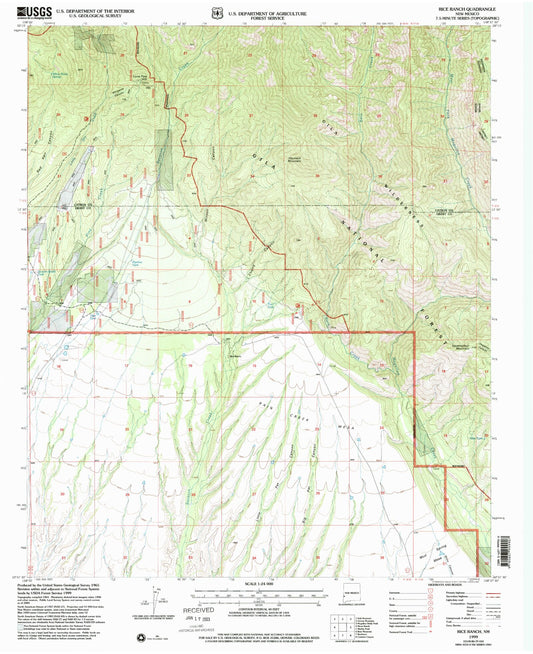 Classic USGS Rice Ranch New Mexico 7.5'x7.5' Topo Map Image