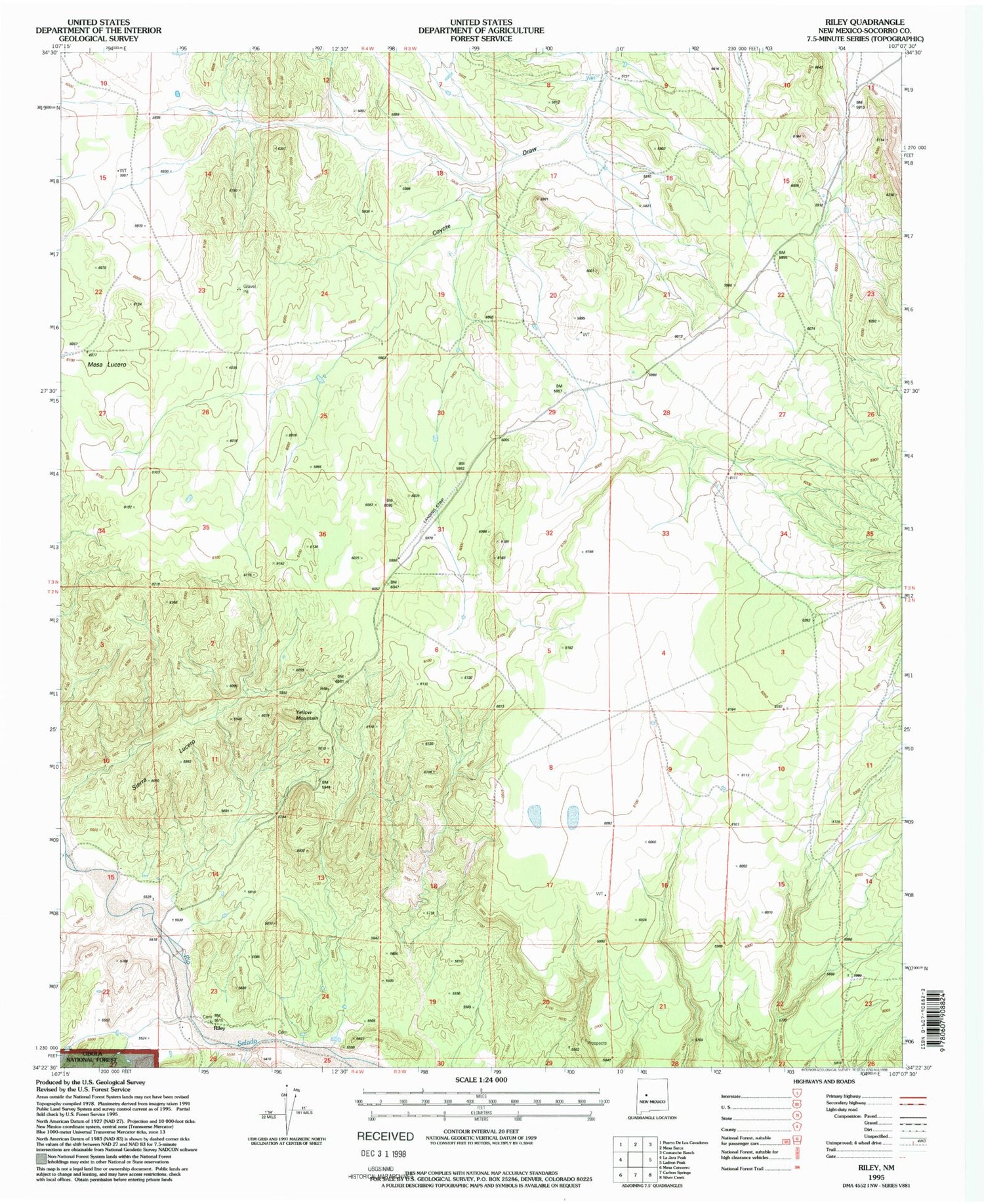 Classic USGS Riley New Mexico 7.5'x7.5' Topo Map Image