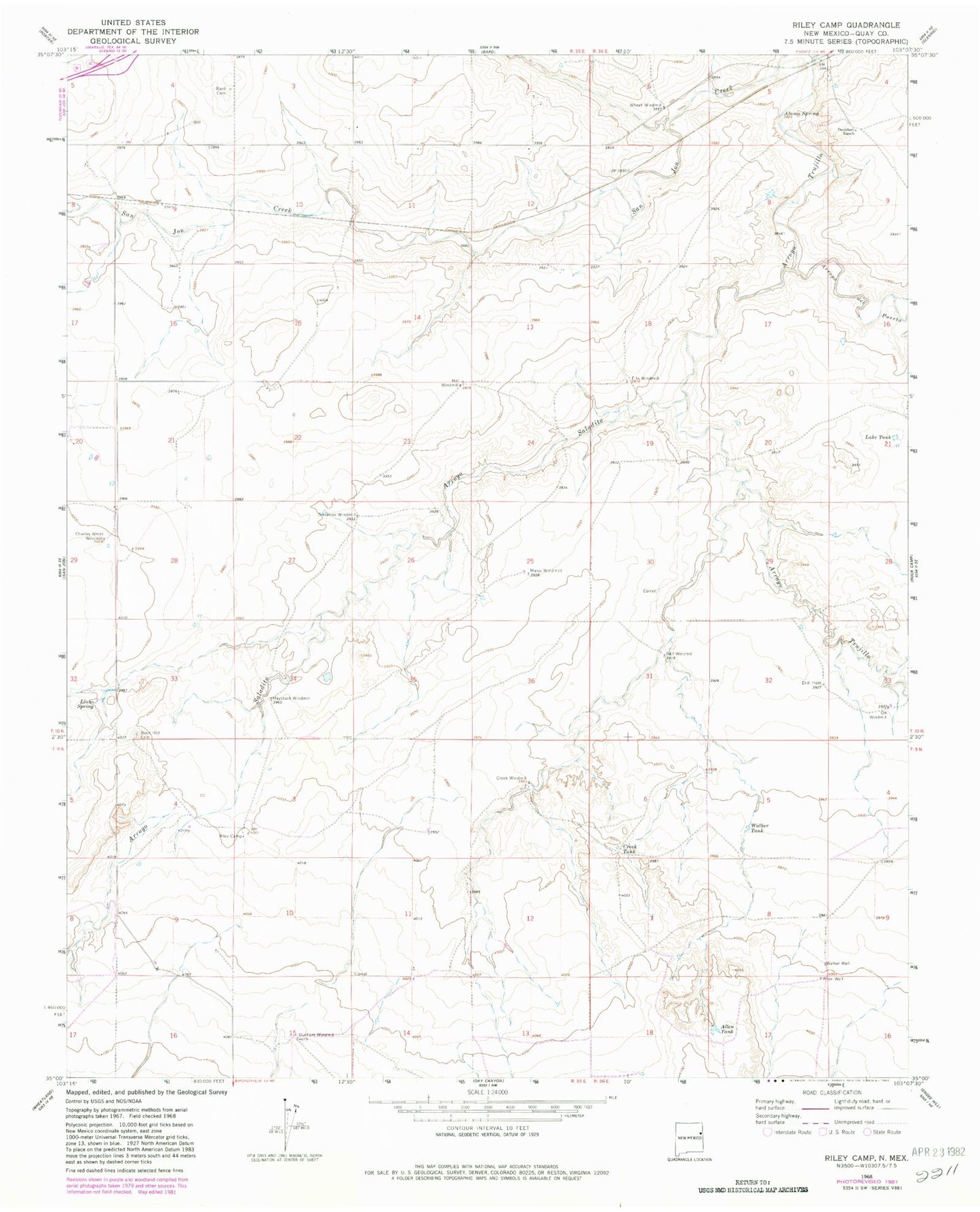 Classic USGS Riley Camp New Mexico 7.5'x7.5' Topo Map Image