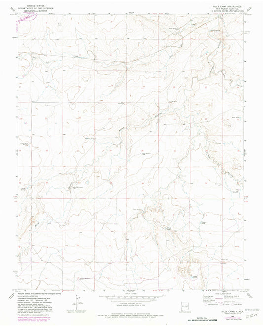 Classic USGS Riley Camp New Mexico 7.5'x7.5' Topo Map Image