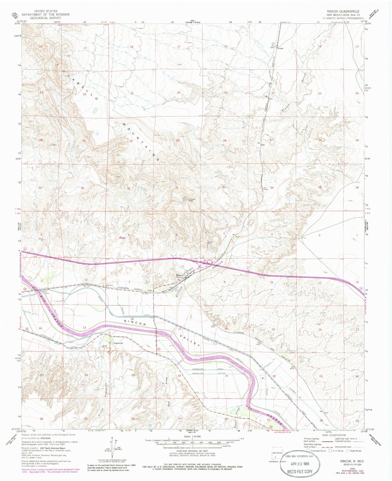 Classic USGS Rincon New Mexico 7.5'x7.5' Topo Map Image