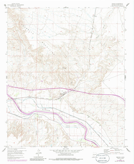 Classic USGS Rincon New Mexico 7.5'x7.5' Topo Map Image
