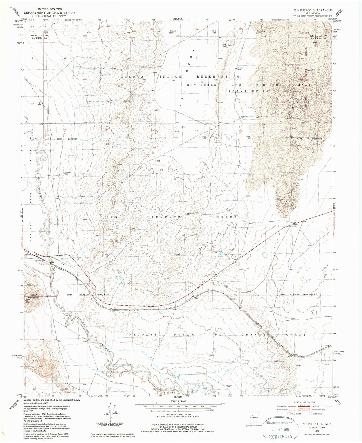 Classic USGS Rio Puerco New Mexico 7.5'x7.5' Topo Map Image