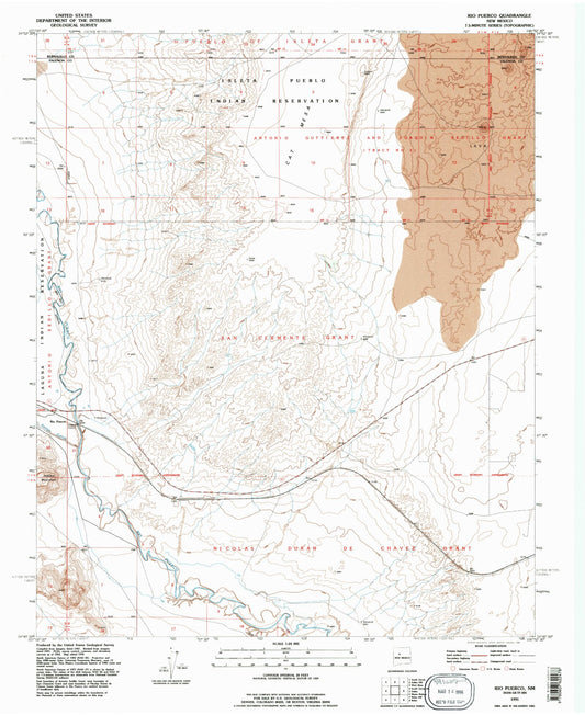 Classic USGS Rio Puerco New Mexico 7.5'x7.5' Topo Map Image
