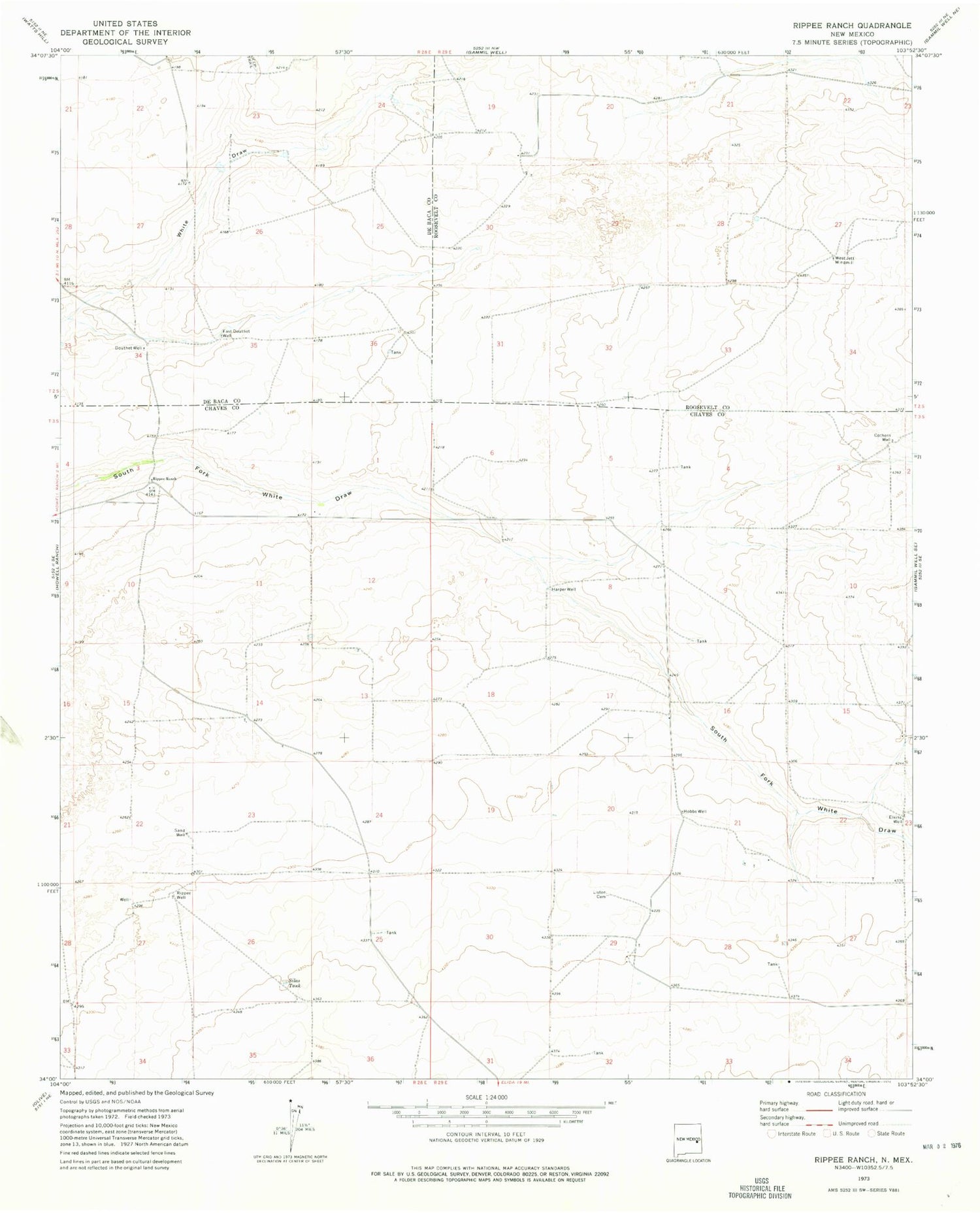 Classic USGS Rippee Ranch New Mexico 7.5'x7.5' Topo Map Image