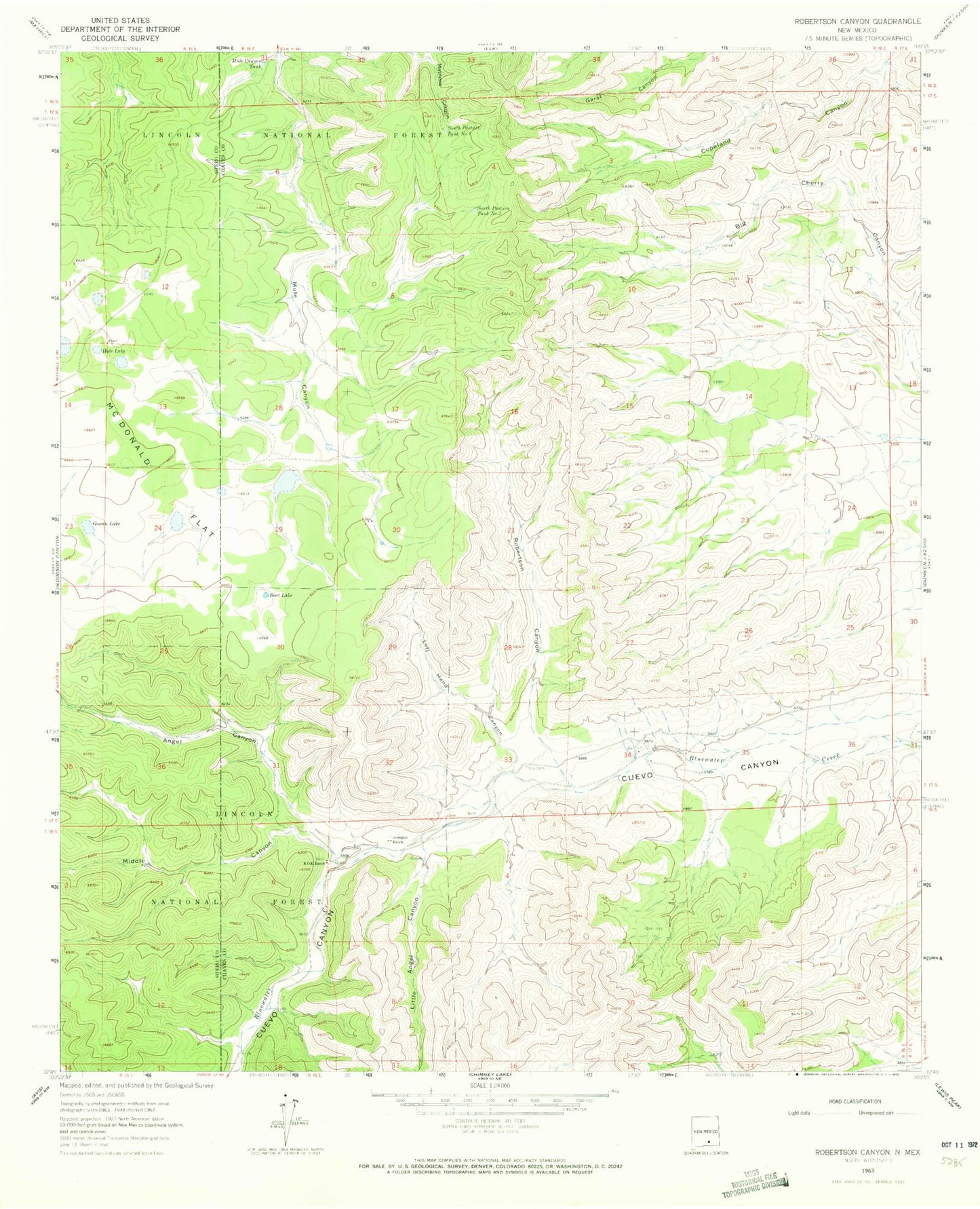 Classic USGS Robertson Canyon New Mexico 7.5'x7.5' Topo Map Image