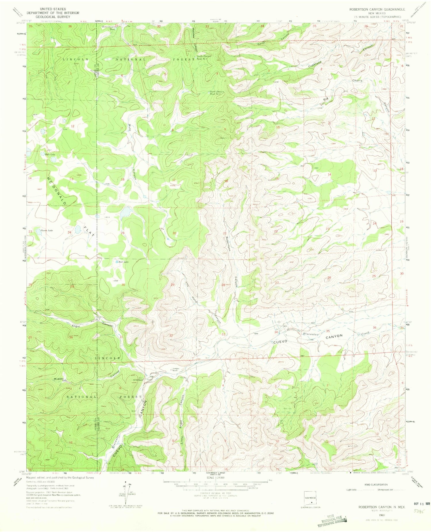 Classic USGS Robertson Canyon New Mexico 7.5'x7.5' Topo Map Image