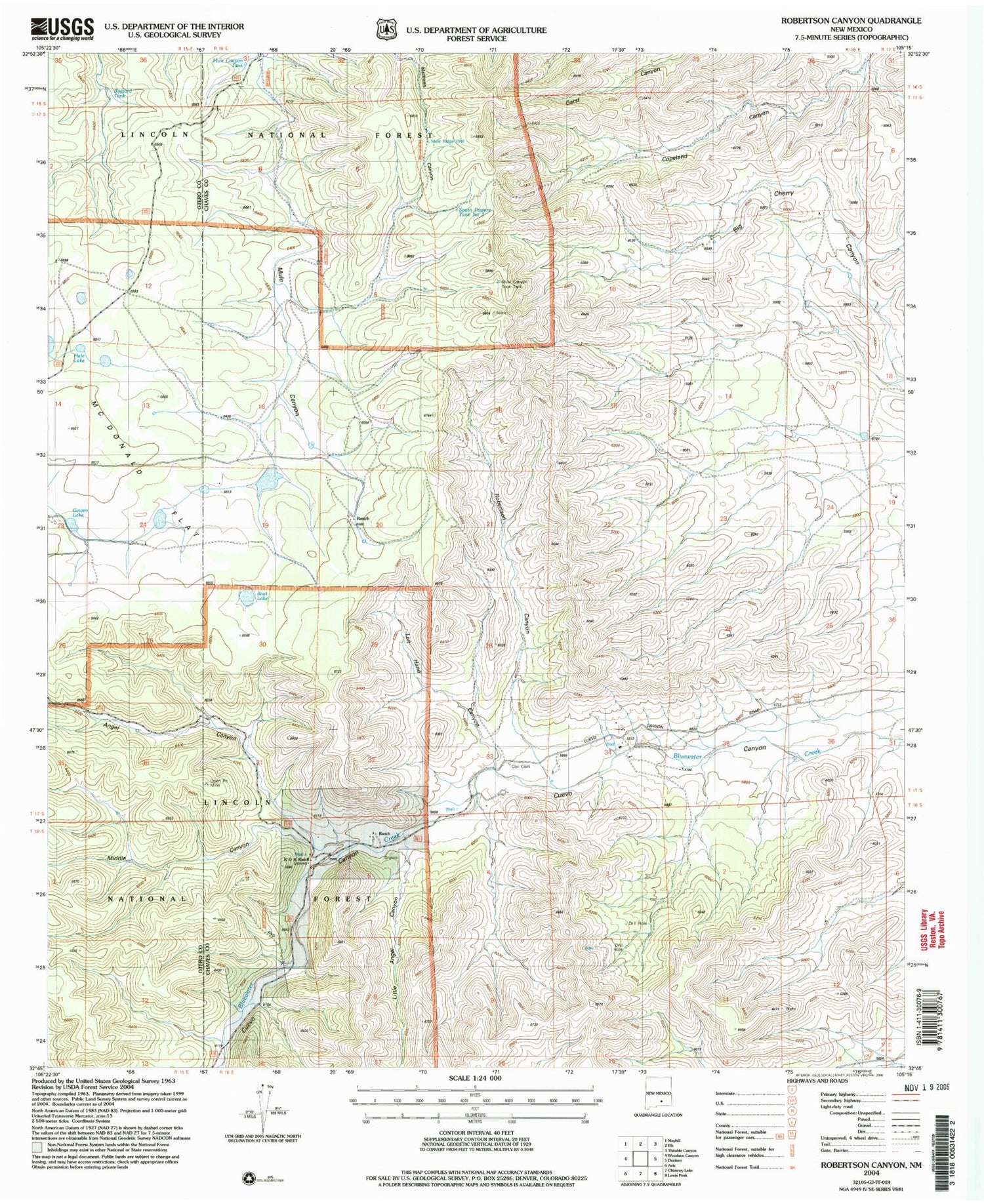 Classic USGS Robertson Canyon New Mexico 7.5'x7.5' Topo Map Image