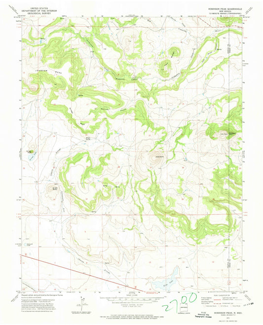 Classic USGS Robinson Peak New Mexico 7.5'x7.5' Topo Map Image