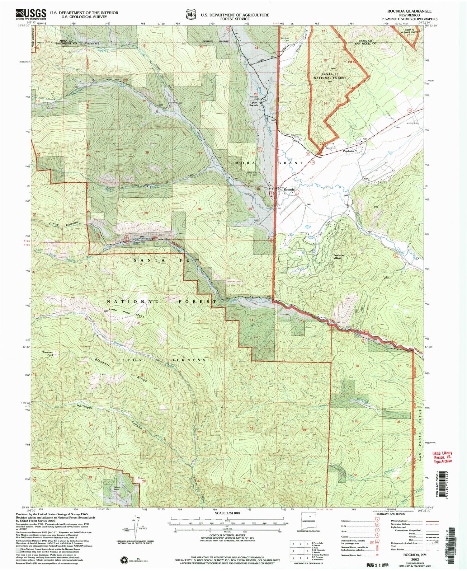 Classic USGS Rociada New Mexico 7.5'x7.5' Topo Map Image