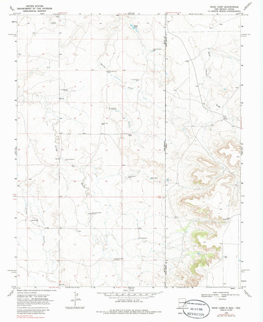 Classic USGS Rock Camp Texas 7.5'x7.5' Topo Map Image