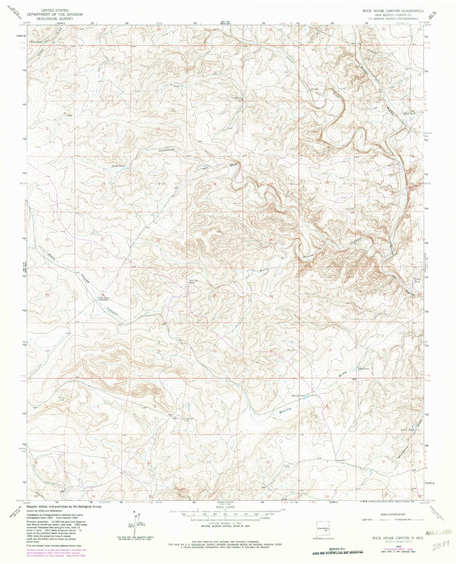 Classic USGS Rock House Canyon New Mexico 7.5'x7.5' Topo Map Image