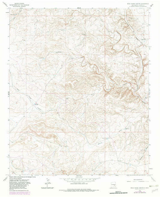 Classic USGS Rock House Canyon New Mexico 7.5'x7.5' Topo Map Image