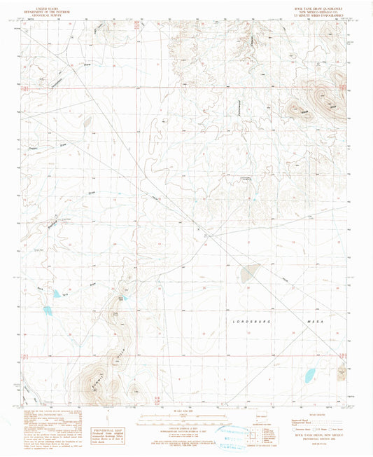 Classic USGS Rock Tank Draw New Mexico 7.5'x7.5' Topo Map Image