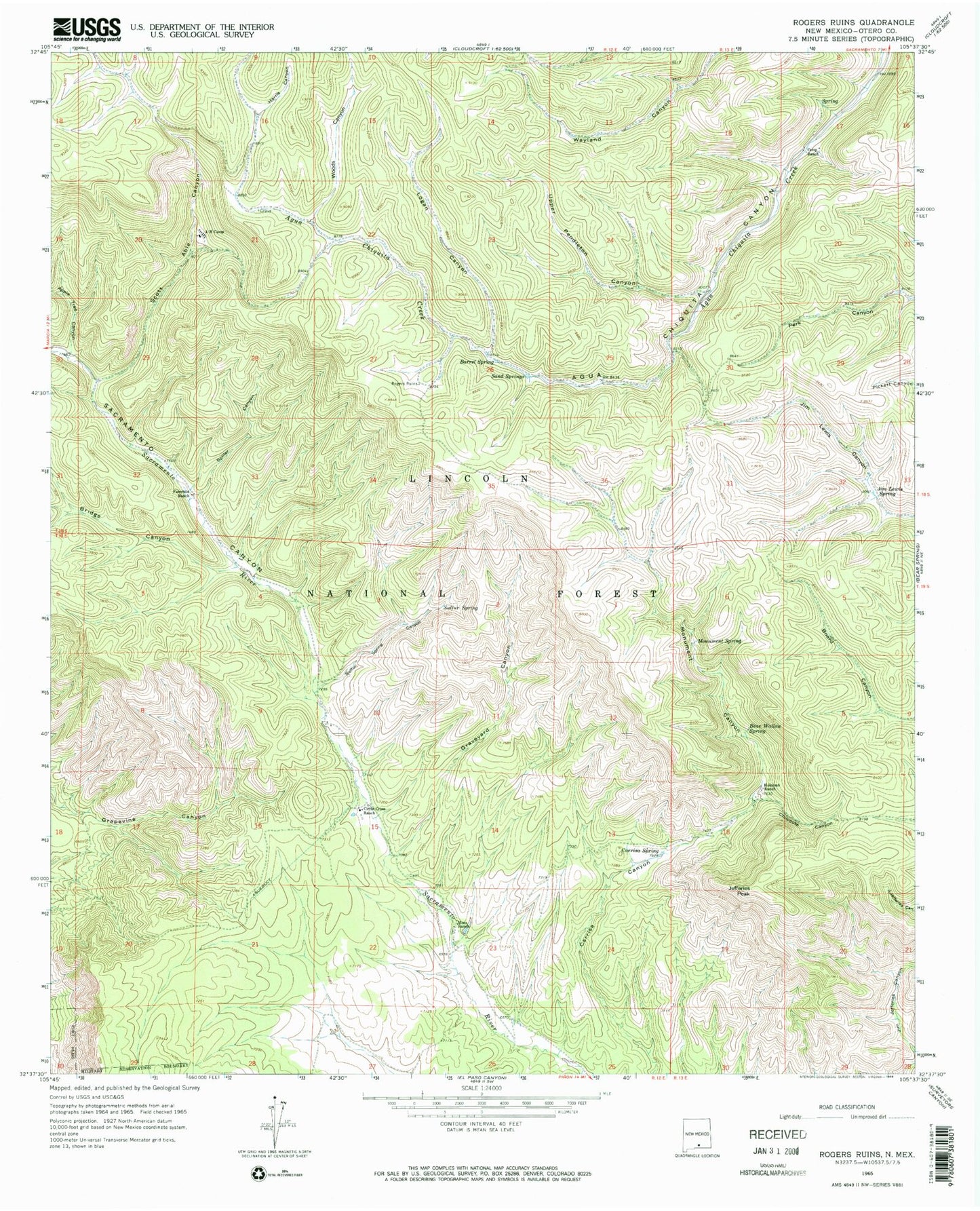 Classic USGS Graveyard Canyon New Mexico 7.5'x7.5' Topo Map Image