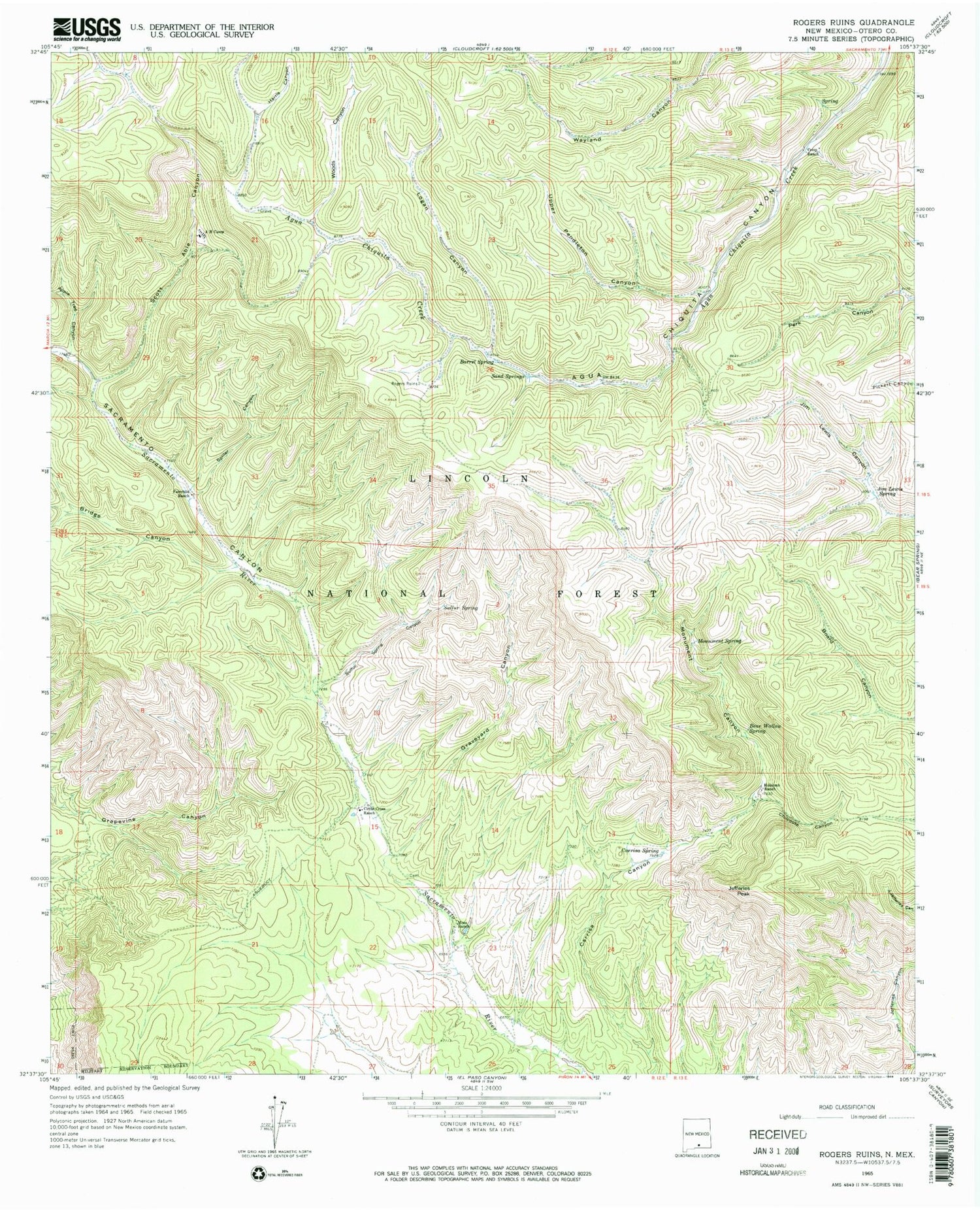 Classic USGS Graveyard Canyon New Mexico 7.5'x7.5' Topo Map Image