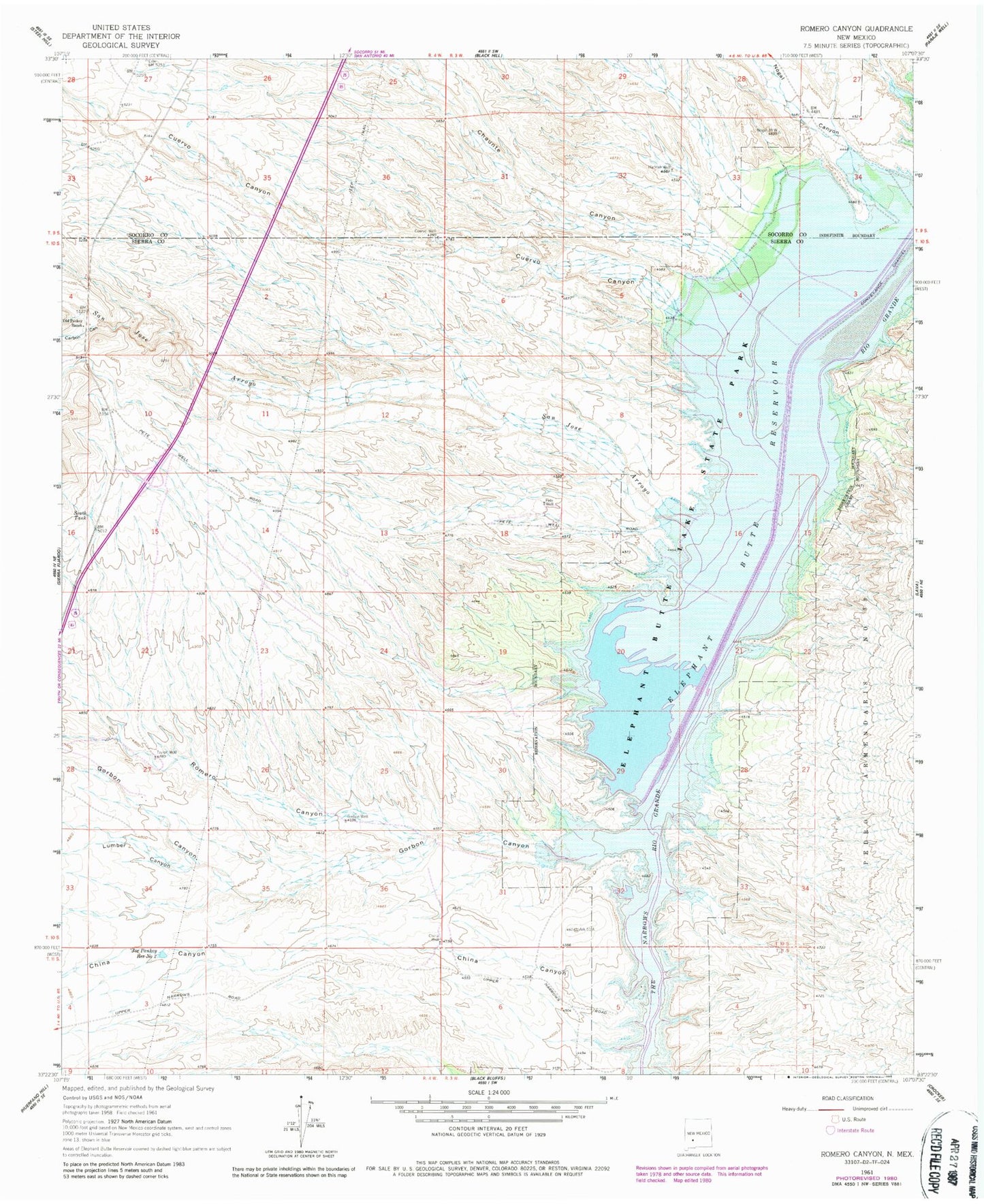 Classic USGS Romero Canyon New Mexico 7.5'x7.5' Topo Map Image