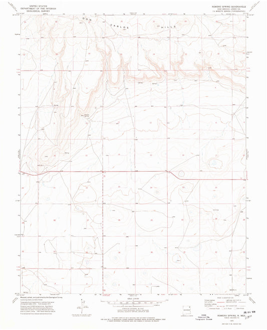 Classic USGS Romero Spring New Mexico 7.5'x7.5' Topo Map Image